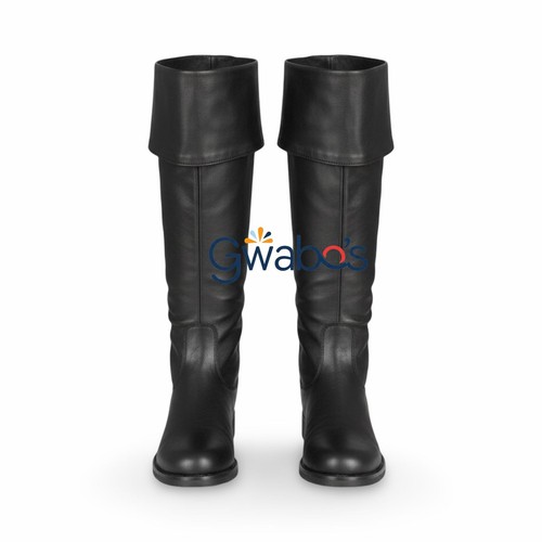 Black leather pirate boots men - boots,